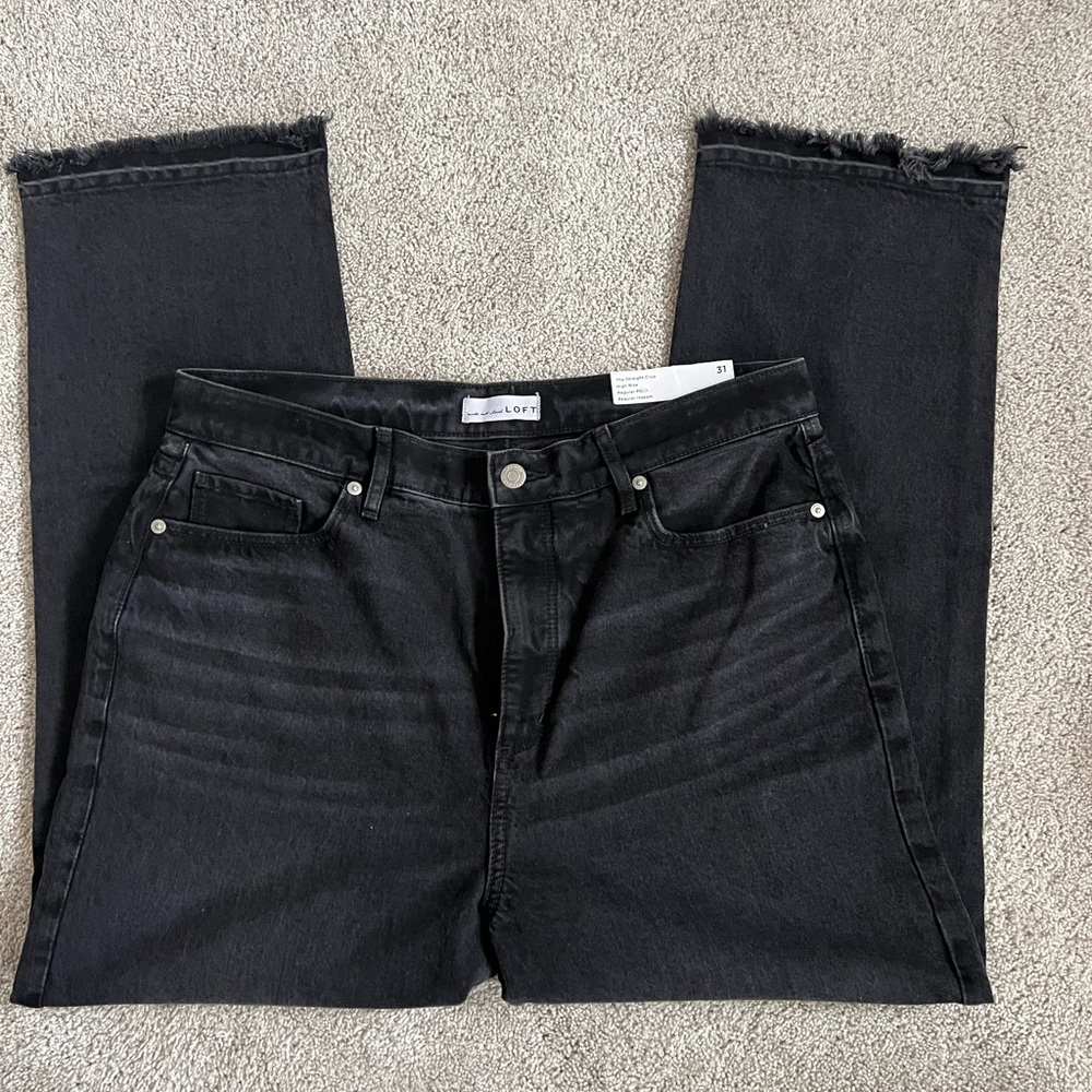 Loft black straight crop high rise jeans size 31 (12)